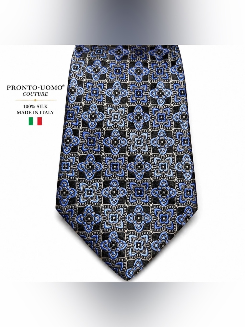 Pronto Uomo Black and Blue Medallion Silk Tie